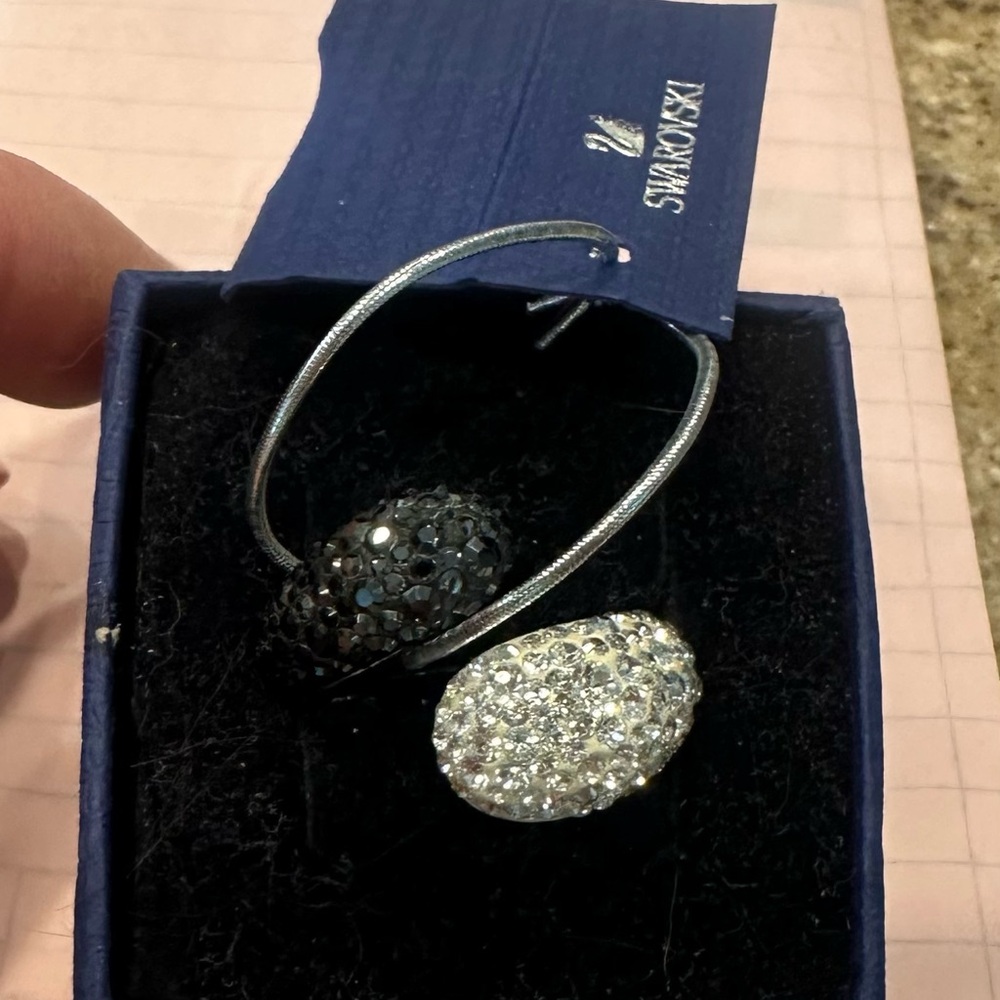 Louise Swarovski Black and White Crystal cocktail Ring. Size 55. New in box.